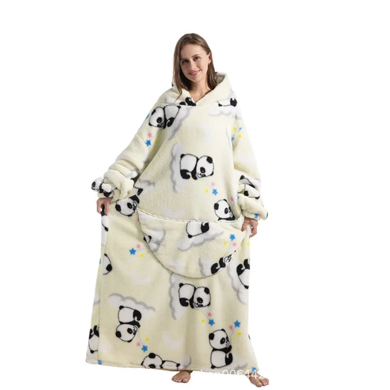 Women's Plush Blanket,Men's Warm And Thick Hooded Adult Cosplay Cute Cartoon Tv Blanket Bodysuit Extra Long Home Wear Pajamas