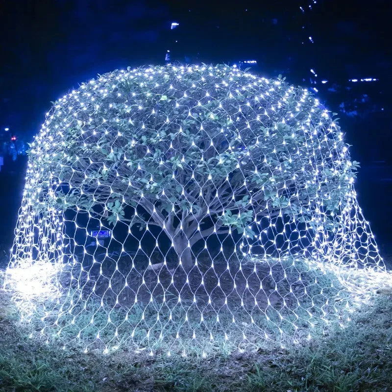 LED Net String Lights 1.5×1.5M–3×3M, 8 Lighting Modes Mesh Curtain Lights, White Warm White & Multicolor Christmas Lights for Wedding, Party, Halloween & New Year Decor