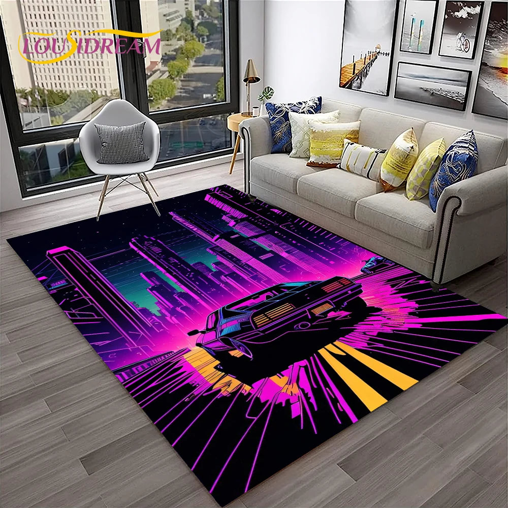 Sports Car Racing Rug, 3D Printed Cartoon Polyester Crystal Velvet Carpet with Non-Woven Backing, Kids Playroom Floor Mat for Bedroom, Living Room & Home Decor