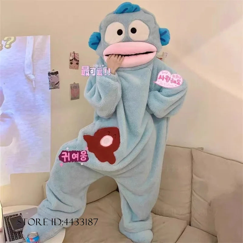 Thicken Flannel Cartoon Pajama Kigurumi Winter New Sleepwear Jumpsuit Halloween Funny Home Clothes Loungewear Cosplay Costume