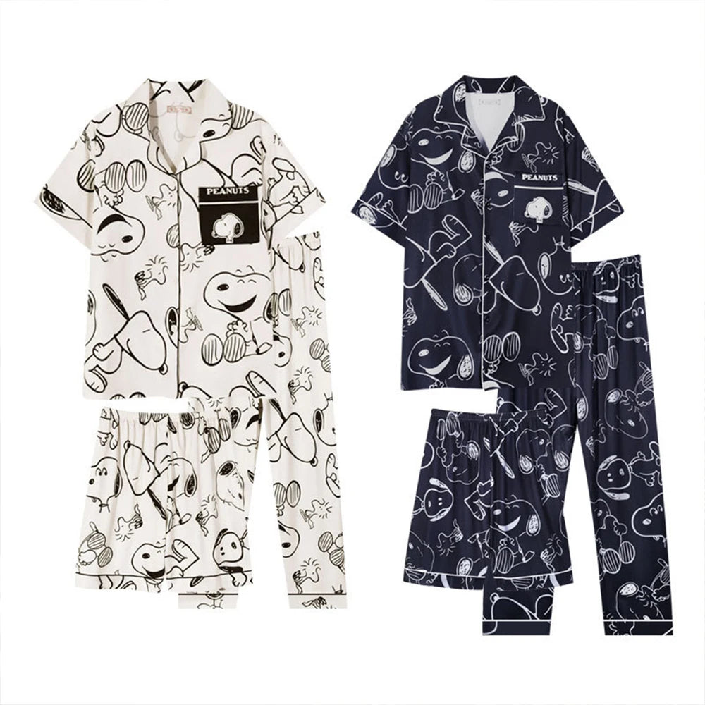 Cute Snoopy Couple Pajamas Set, Cute Cartoon Printed Short Sleeved Pajamas for Men and Women, 2026 New Fashiona Casual Home Wear
