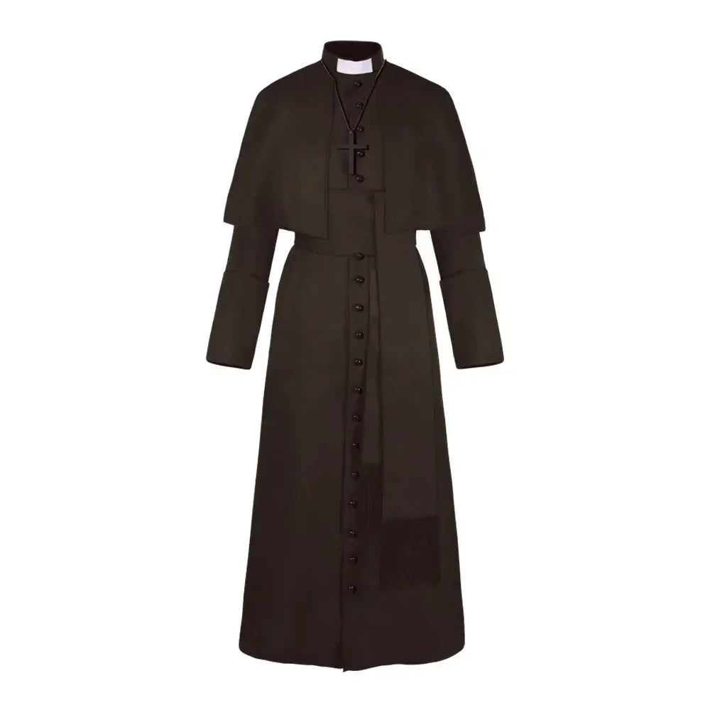 Halloween Costumes Medieval Priest Cosplay Solid Color Spiritual Father Costumes Button Masquerade Party Costume