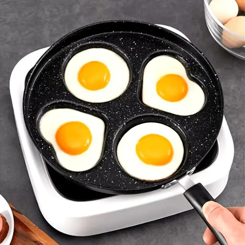 1-Piece Stainless Steel & Aluminum Nonstick Skillet – Multi-Section Breakfast Frying Pan with Black Finish, 25 × 25cm