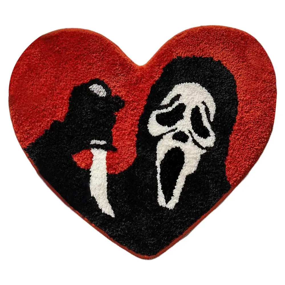 Halloween Skull Door Mat 40×60cm, Black & Red Polyester Bathroom Rug with Non-Slip TPR Backing, Funny Halloween Floor Mat for Bedroom, Entryway & Party Decor