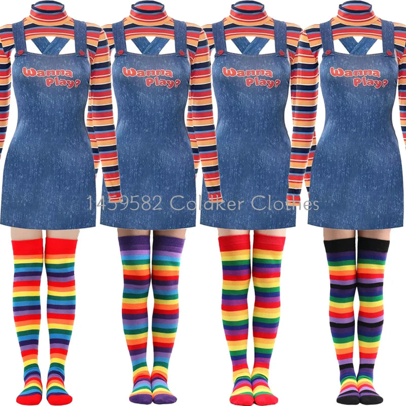Halloween Costumes for Women Scary Nightmare Killer Doll Wanna Play Movie Character Chucky Doll Costume With Stockings