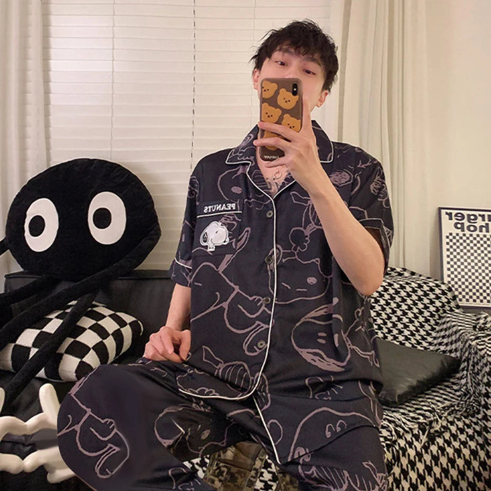 Cute Snoopy Couple Pajamas Set, Cute Cartoon Printed Short Sleeved Pajamas for Men and Women, 2026 New Fashiona Casual Home Wear