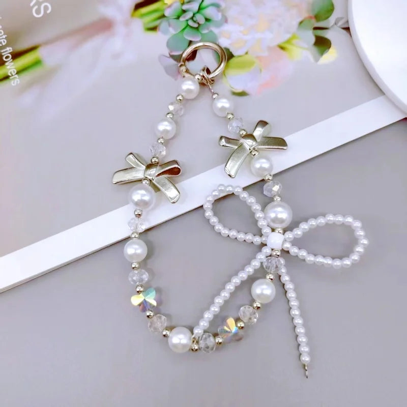 Holiday Party Gift Accessories, Pearl Bow Bead Chain Charms for Bags, Keychains, Phone Cases & Pendants, Decorative Party Favor for Family & Friends