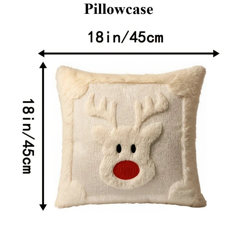 Christmas Plush Pillow Cover 45×45cm, Festive Decorative Throw Pillowcase for Sofa & Bed, Soft Washable Cushion Cover for Holiday Home, Bedroom & Window Decor