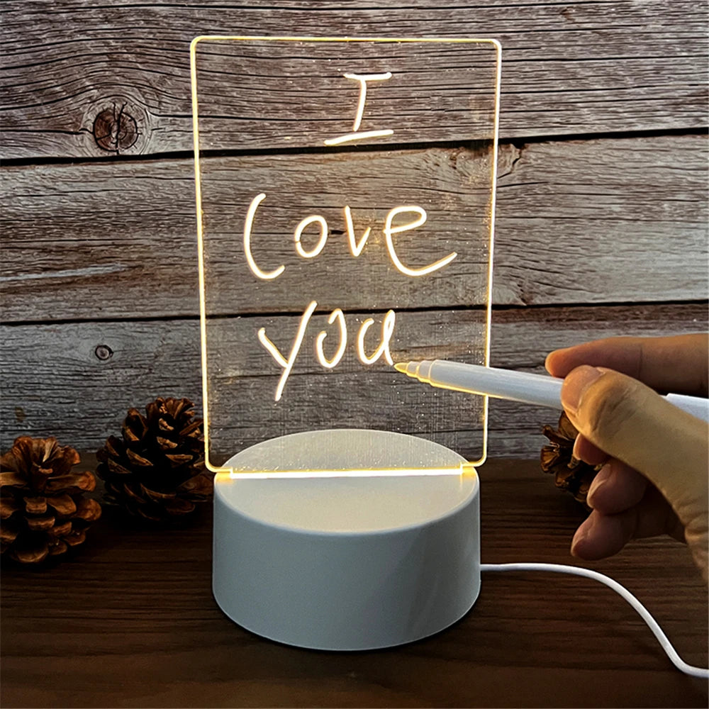 USB LED Acrylic Message Board Night Light, Erasable Memo Writing Lamp with Warm White Glow, Transparent Desktop Decor & Creative Gift for Bedroom, Office & Home