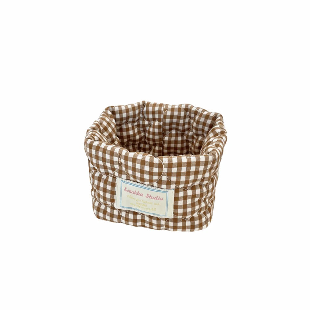 Plaid Fabric Storage Basket Household Cosmetics Stationery Toy Decorative Bins Ins Washable Miscellaneous Storage Basket