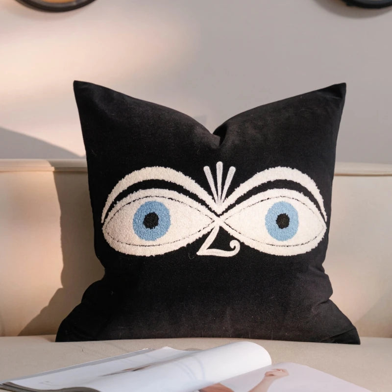 Cute Cat Plush Pillow Cover 45×45cm, Embroidered Cartoon Animal Cushion Case, Soft Decorative Sofa Pillowcase for Living Room, Bedroom, Chair, Bed & Home Decor