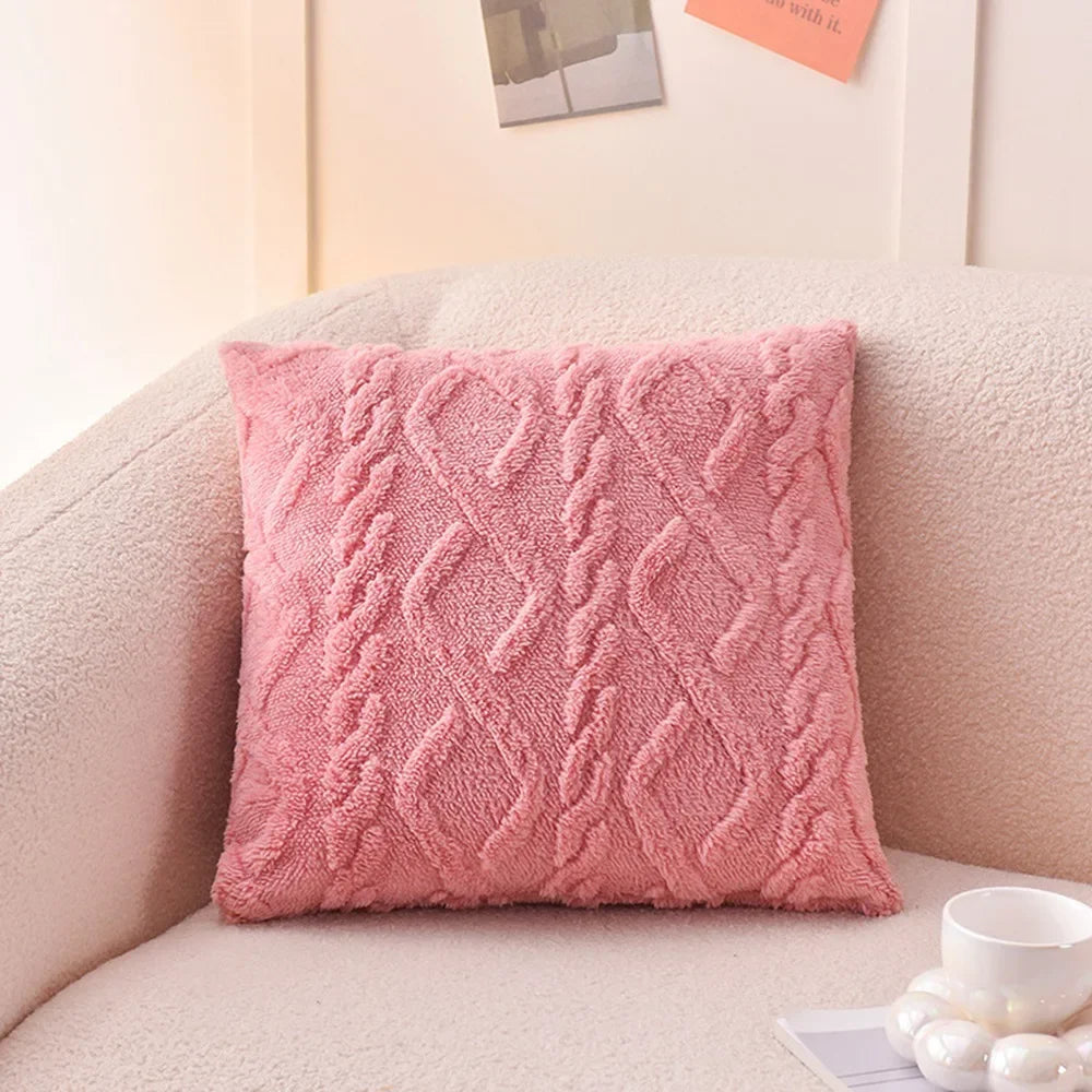 Plush Cushion Cover 45×45cm, Solid Nordic Decorative Pillowcase, Soft Geometric-Style Throw Pillow Cover for Sofa, Living Room, Bedroom, Chair & Home Decor