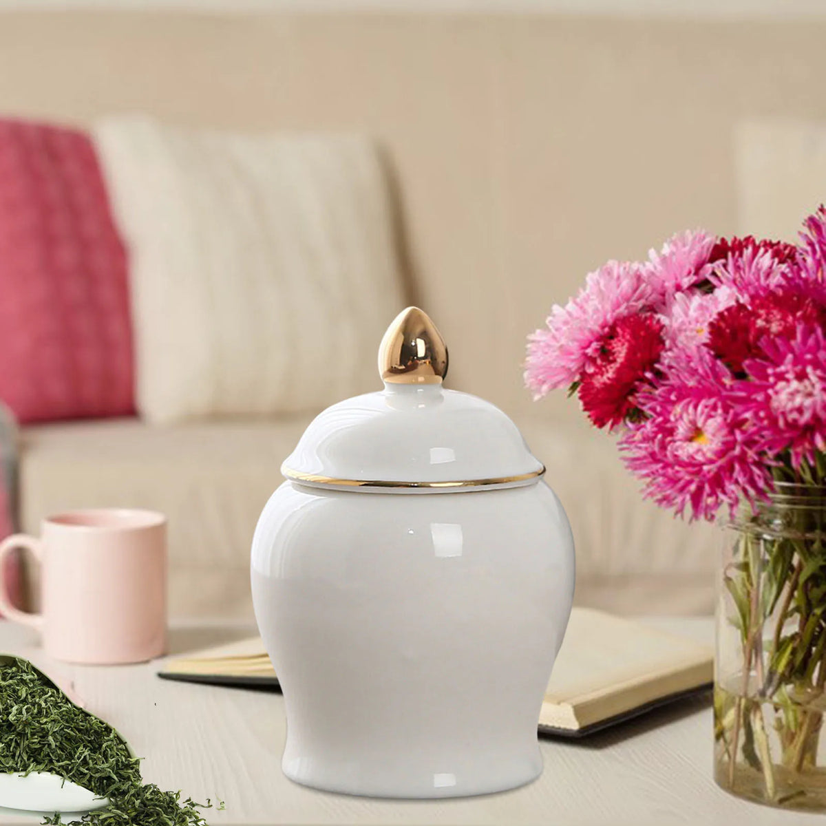 Ceramics Airtight Kitchen Canisters Polished Tea Canister Food Storage Jar for Sugar Kitchen Storage Canister Jar Tea Coffee