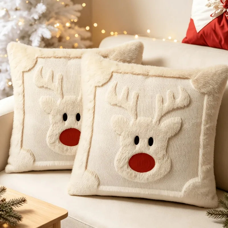 Christmas Plush Pillow Cover 45×45cm, Festive Decorative Throw Pillowcase for Sofa & Bed, Soft Washable Cushion Cover for Holiday Home, Bedroom & Window Decor