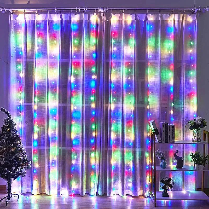 USB LED Curtain Lights with Remote, 3×1M–6×3M Christmas Fairy Garland Window Lights, 8 Lighting Modes, Warm White, White & Multicolor Holiday Decor