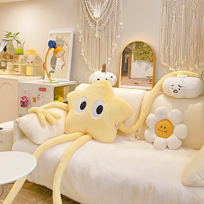 Giant Christmas Star Plush Pillow, 120–165cm Five-Pointed Star Doll Cushion with Long Arms & Legs, Soft PP Cotton Stuffed Pillow for Bed, Sofa, Bedroom & Holiday Decor