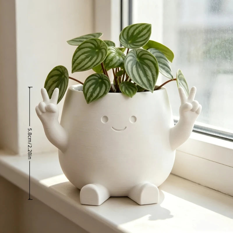 Cute Cartoon Hand Gesture Flower Pot, Character Desktop Planter & Pen Holder, Plastic Succulent Plant Pot for Pennywort, Small Green Plants, Home, Office & Desk Decor