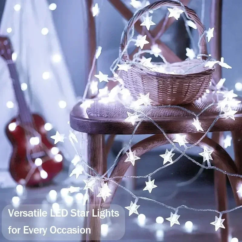 LED Star String Lights, Star Garland Fairy Lights Chain with 5V Bulbs for Party, Wedding, Garden, Halloween & Christmas Home Decor