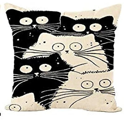 Cute Cat Linen Pillow Cover 45×45cm, Printed Square Decorative Cushion Case with Hidden Zipper, Linen-Cotton Sofa Pillowcase for Living Room, Bedroom, Chair & Home Decor