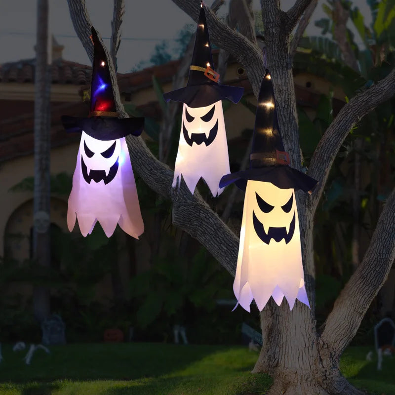 Halloween Glowing Witch Hat Lanterns Hanging Decor for Garden Porch Room Indoor Outdoor Holiday Party Props Decor,Ghost Light