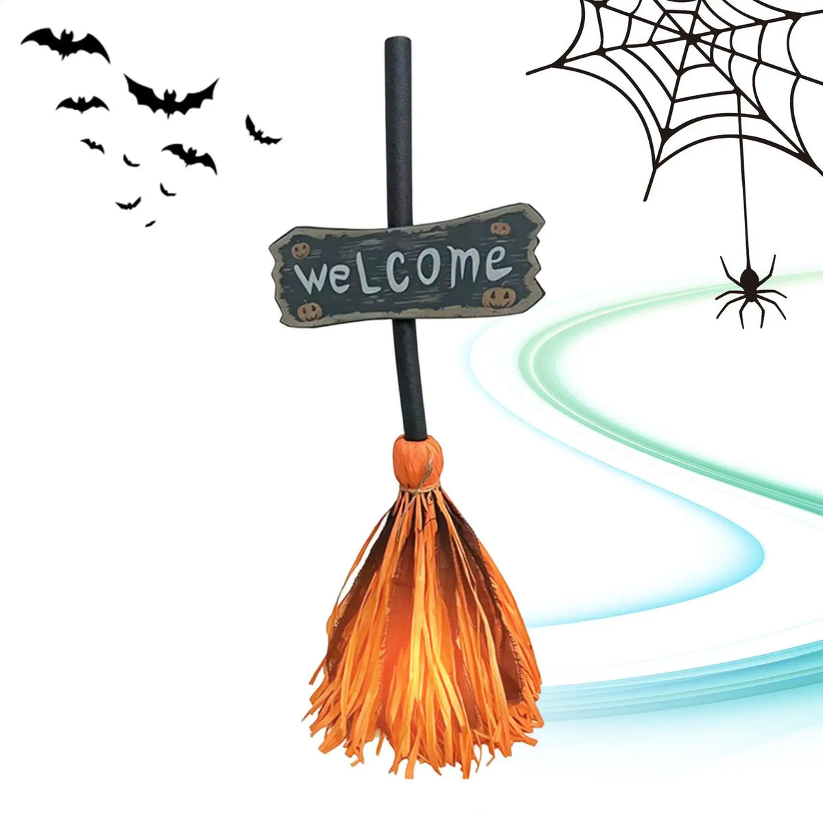 Animated Witch Broom Halloween Decor Motion Sensor Light Up Floating Moving Prop Spooky Dancing Decoration for Haunted House