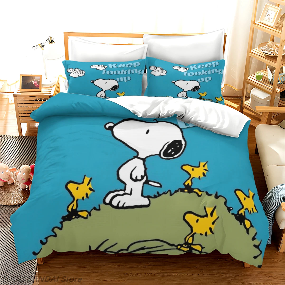 Snoopy Cartoon Bedding Set – Cute Printed Duvet Cover & Quilt Cover with Pillowcases, 3-Piece Twin Bedding Set