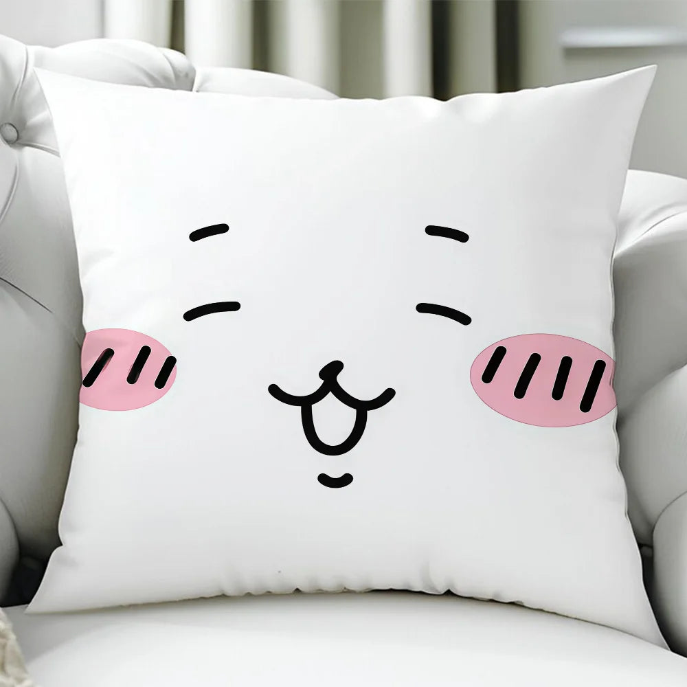 Chiikawa Cute Cartoon Cushion Cover – Double-Sided Printed Zipper Pillowcase, Soft Polyester Decorative Cover for Sofa, Bed & Car