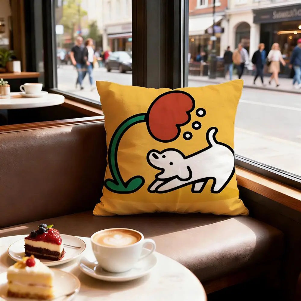 Cute Puppy Meme Cushion Cover, Double-Sided Printed Plush Pillowcase, Square Decorative Throw Pillow Cover for Sofa, Bed, Chair, Car, Office & Living Room Decor