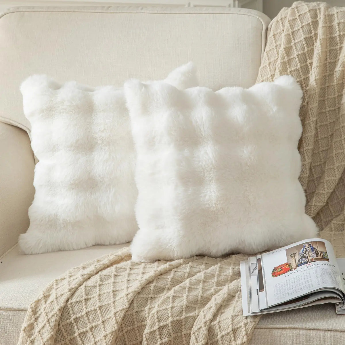 Pack of 2 Plush Decorative Pillow Covers – Modern Minimalist Solid Cushion Cases for Sofa, Bed, Bedroom & Car
