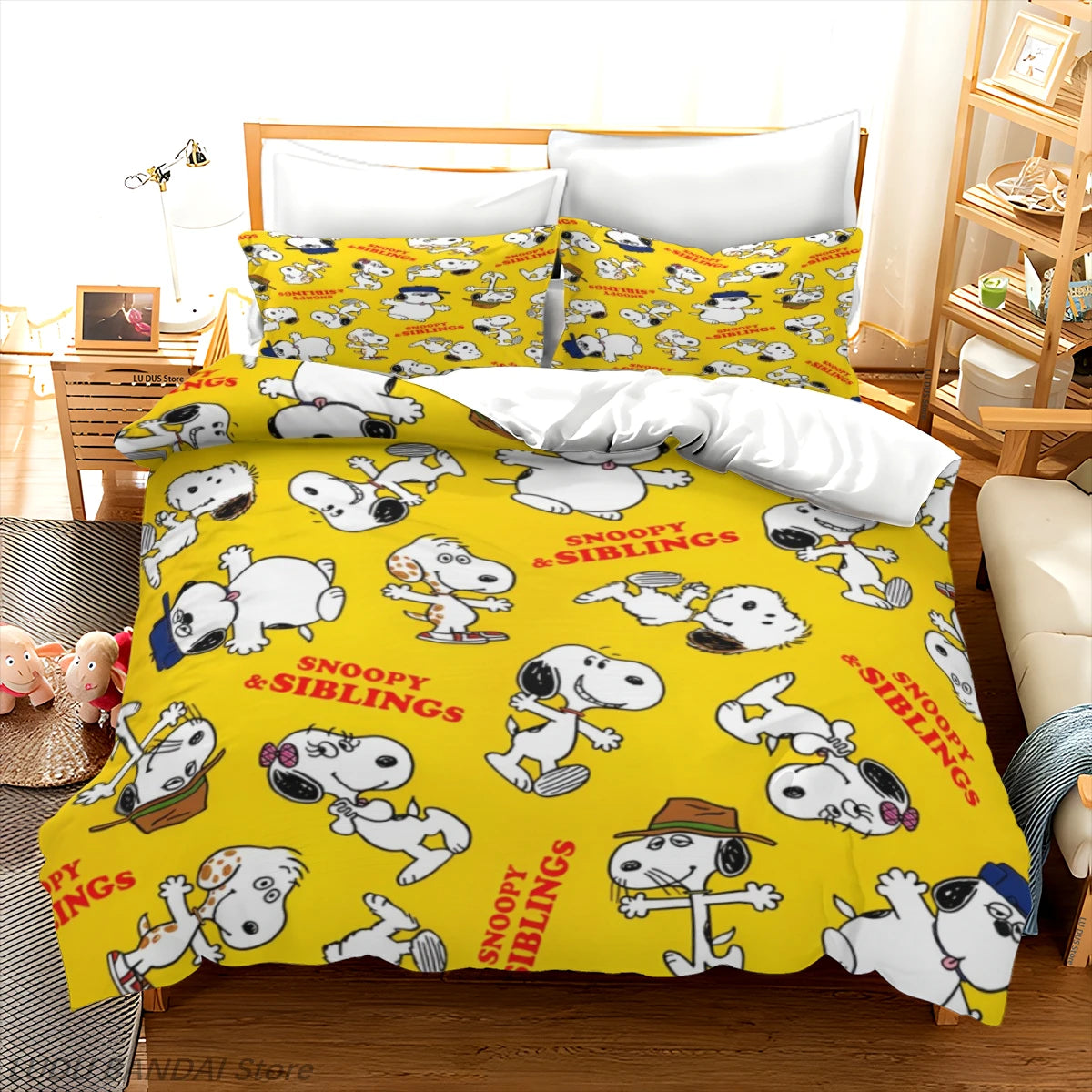 Snoopy Cartoon Bedding Set – Cute Printed Duvet Cover & Quilt Cover with Pillowcases, 3-Piece Twin Bedding Set
