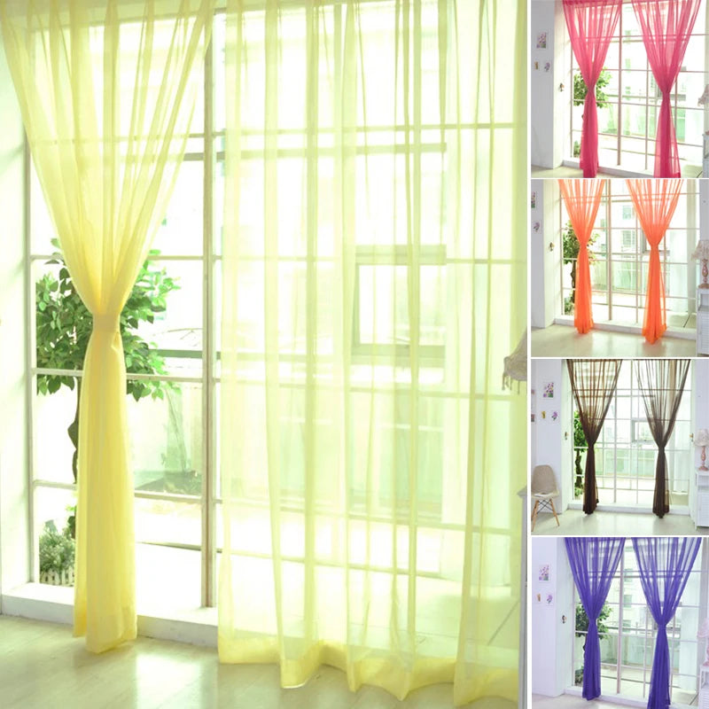 Colorful Sheer Tulle Curtain 1pc, 200×98cm Polyester Rod Pocket Window Panel with Plant Embroidery, Translucent Curtain for Bedroom, Kitchen, Living Room & Kids Room