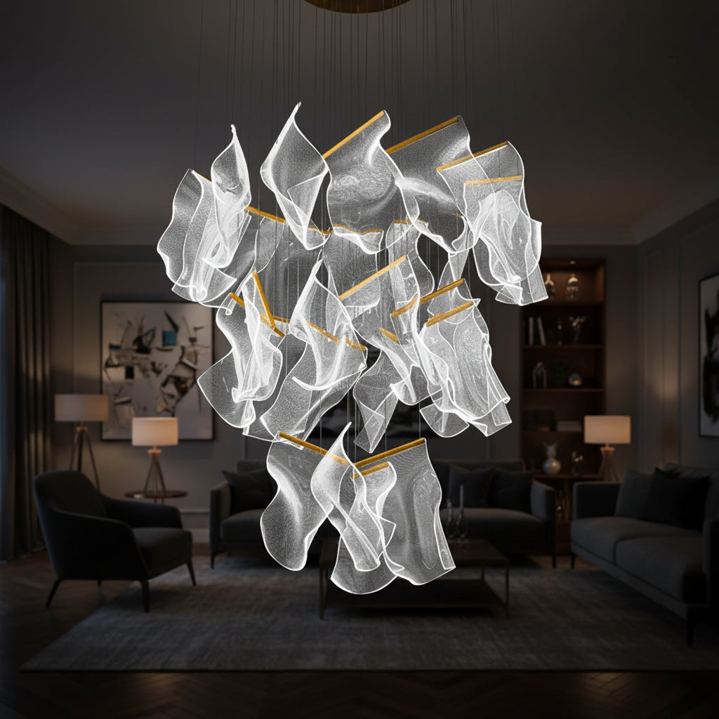 Light Guide LED Modern Chandelier Living Room Decor Lighting Duplex Rotating Stairs Pendant Lamp Dining Room Hanging Lights