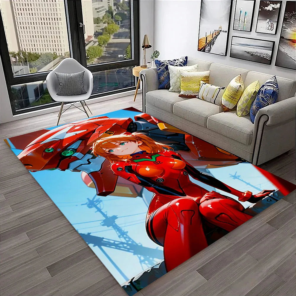 Evangelion Anime Rug, E-Evangelions G-Genesis Cartoon Polyester Flannel Carpet with Anti-Slip Backing, Decorative Floor Mat for Living Room, Bedroom, Kids’ Room & Gaming Area