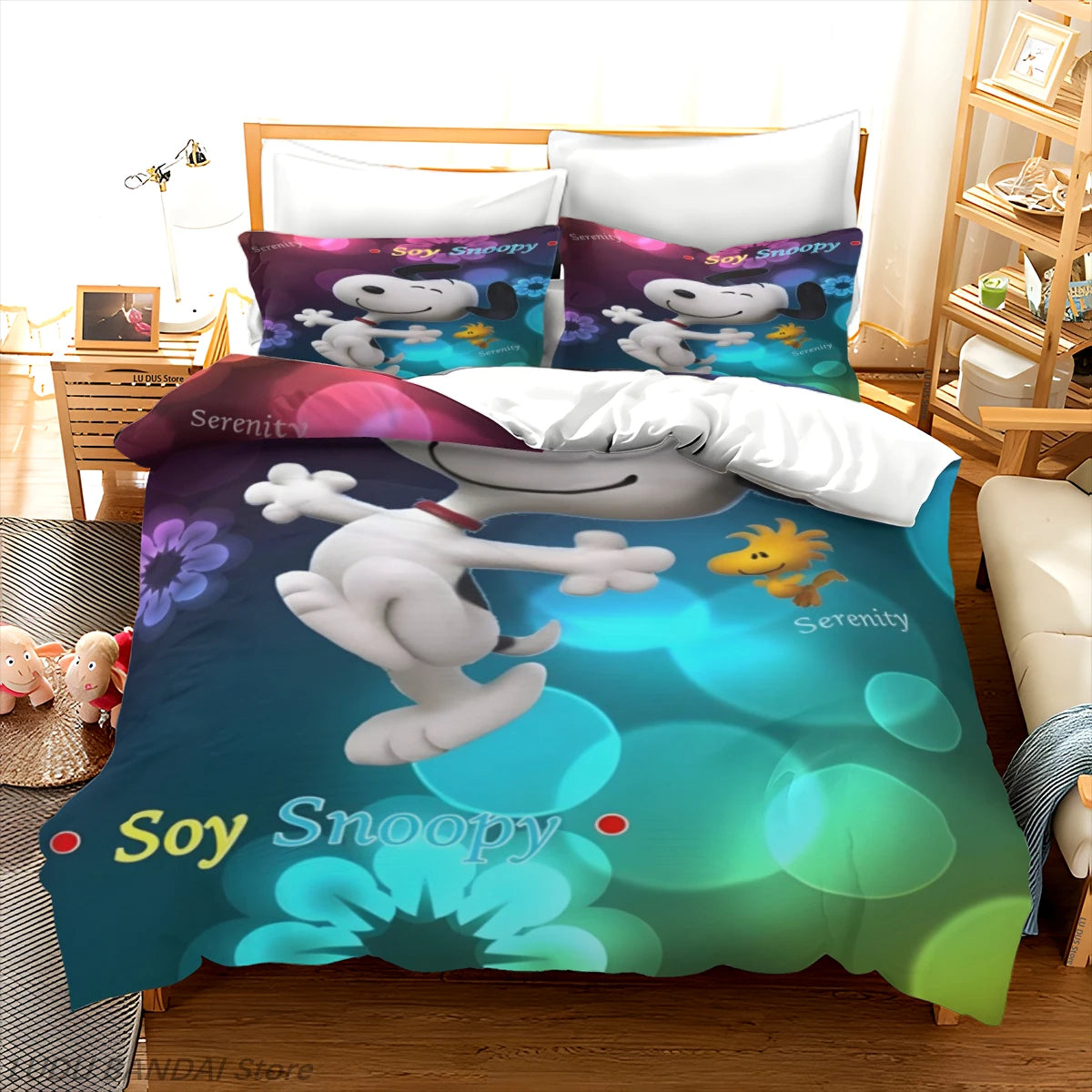 Snoopy Cartoon Bedding Set – Cute Printed Duvet Cover & Quilt Cover with Pillowcases, 3-Piece Twin Bedding Set