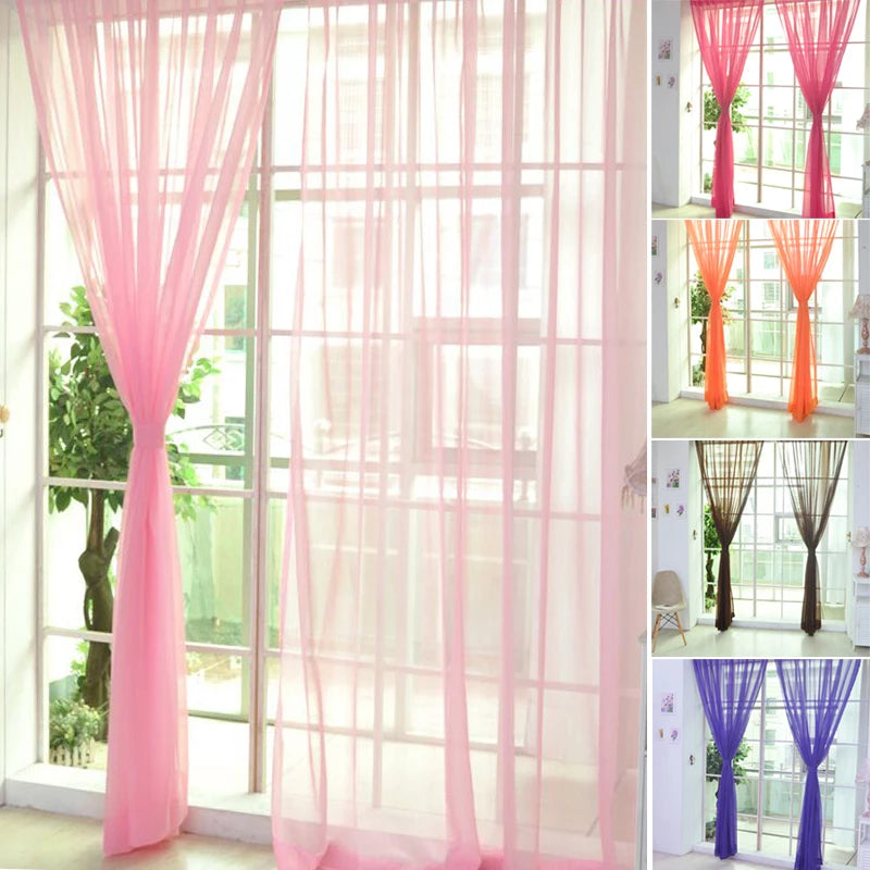 Colorful Sheer Tulle Curtain 1pc, 200×98cm Polyester Rod Pocket Window Panel with Plant Embroidery, Translucent Curtain for Bedroom, Kitchen, Living Room & Kids Room
