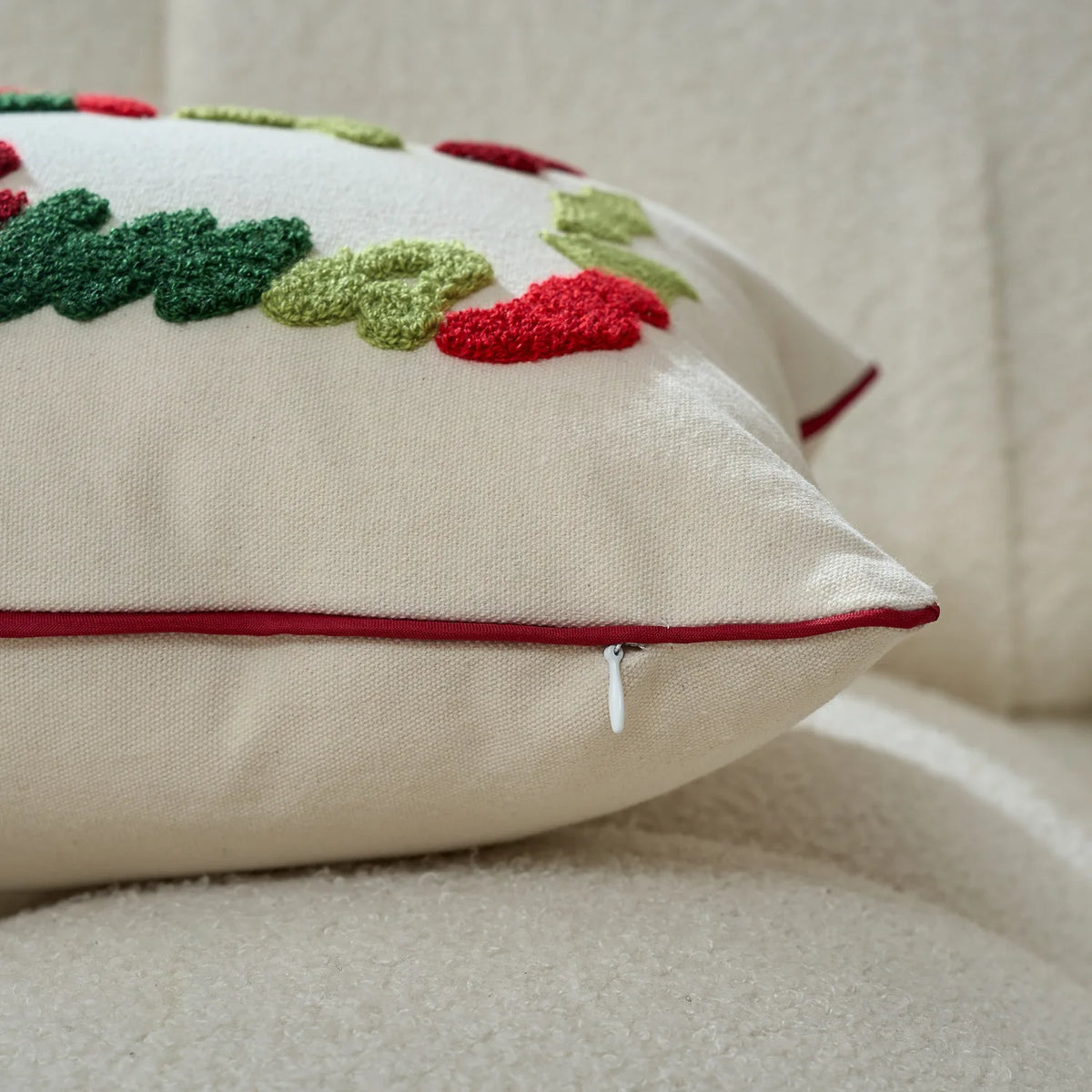 Christmas Embroidered Cushion Cover, Red “HO HO HO” Snowflake & Gingerbread Man Pillowcase, Festive Holiday Throw Pillow Cover for Sofa, Chair & Home Decor