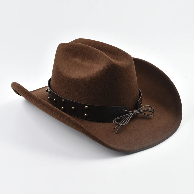 Men Women Vintage Big-edge Western Cowboy Hat  Gentleman Cowgirl Jazz