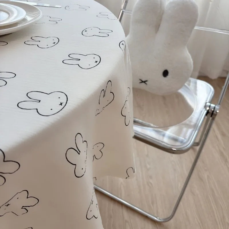 Miffy Cute Cartoon Table Cover, Kawaii Bunny Polyester Desk Mat & Photo Backdrop for Dormitory, Bedroom, Bedside Table, Study Desk & Teen Room Decor