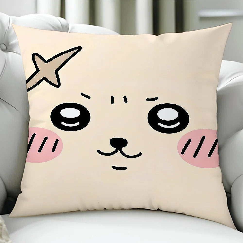 Chiikawa Cute Cartoon Cushion Cover – Double-Sided Printed Zipper Pillowcase, Soft Polyester Decorative Cover for Sofa, Bed & Car