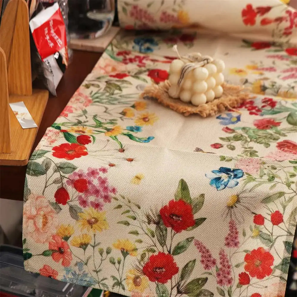 Purple Lavender Floral Table Runner 33×183cm – Vintage Printed Cotton-Linen Table Cover, Reusable Farmhouse Dining Table Decor