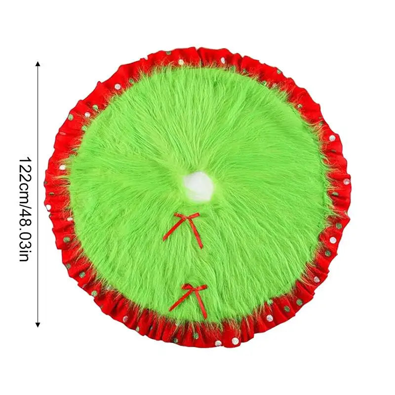Christmas Tree Skirt 90–122cm, Red & Green Polka Dot Plush Tree Base Mat, Festive Christmas Tree Decoration for Home, Courtyard, Party & Holiday Decor