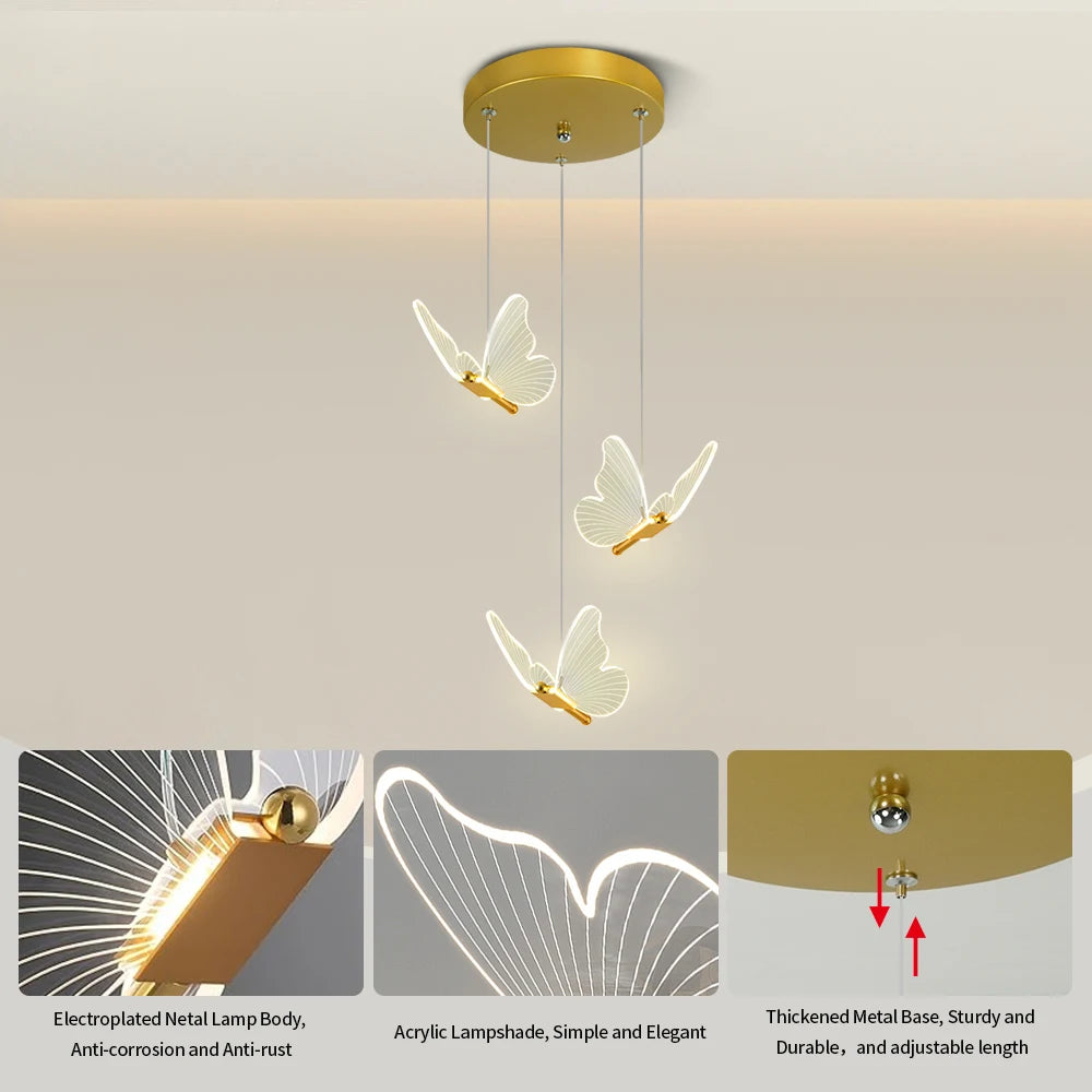 Modern LED Pendant Chandelier, 3-Color Ceiling Light with Gold Iron Finish, Contemporary Hanging Lamp for Dining Room, Living Room, Bedroom & Kitchen