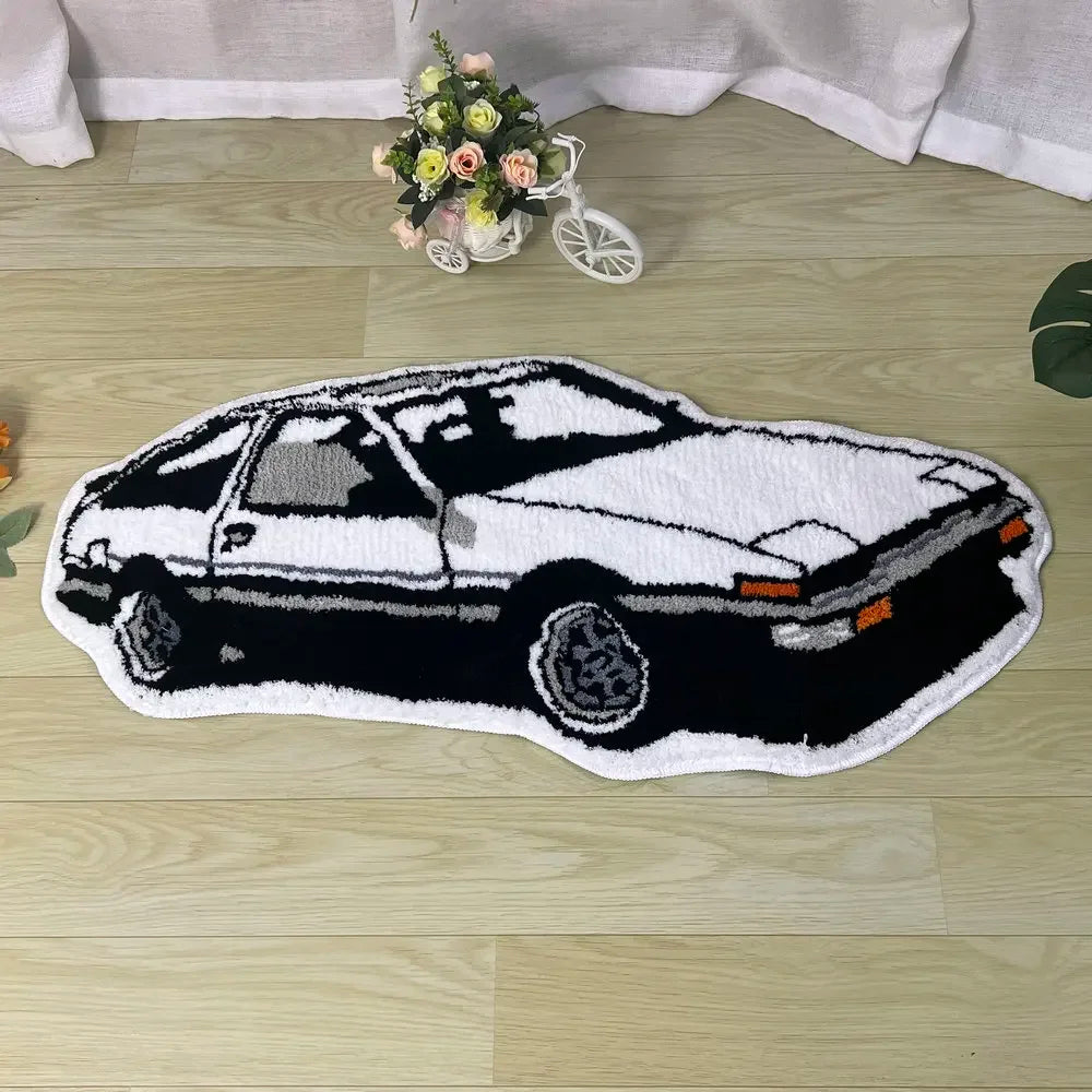Racing Car Rug, Soft Tufted Sports Car Carpet with Anti-Slip Design, Modern Polyester Floor Mat for Living Room, Bedroom, Hallway & Bedside Decor