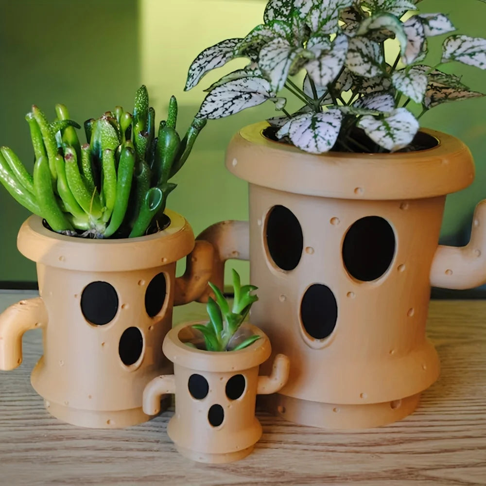 Cute Gyroid Succulent Planter, Adorable Desktop Plant Pot & Air Plant Holder, Small Decorative Desk Organizer and Pen Holder for Home, Office & Gift Decor