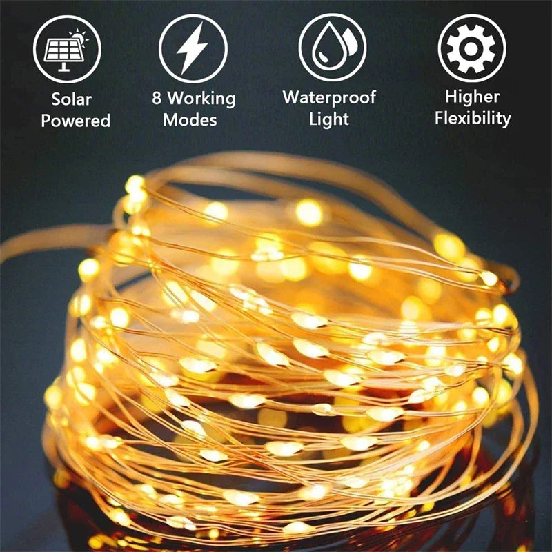 Solar String Fairy Lights 7M–32M, IP65 Waterproof LED Outdoor Garden Lights for Pathway, Patio, Wedding, Christmas, Yard & Street Decoration