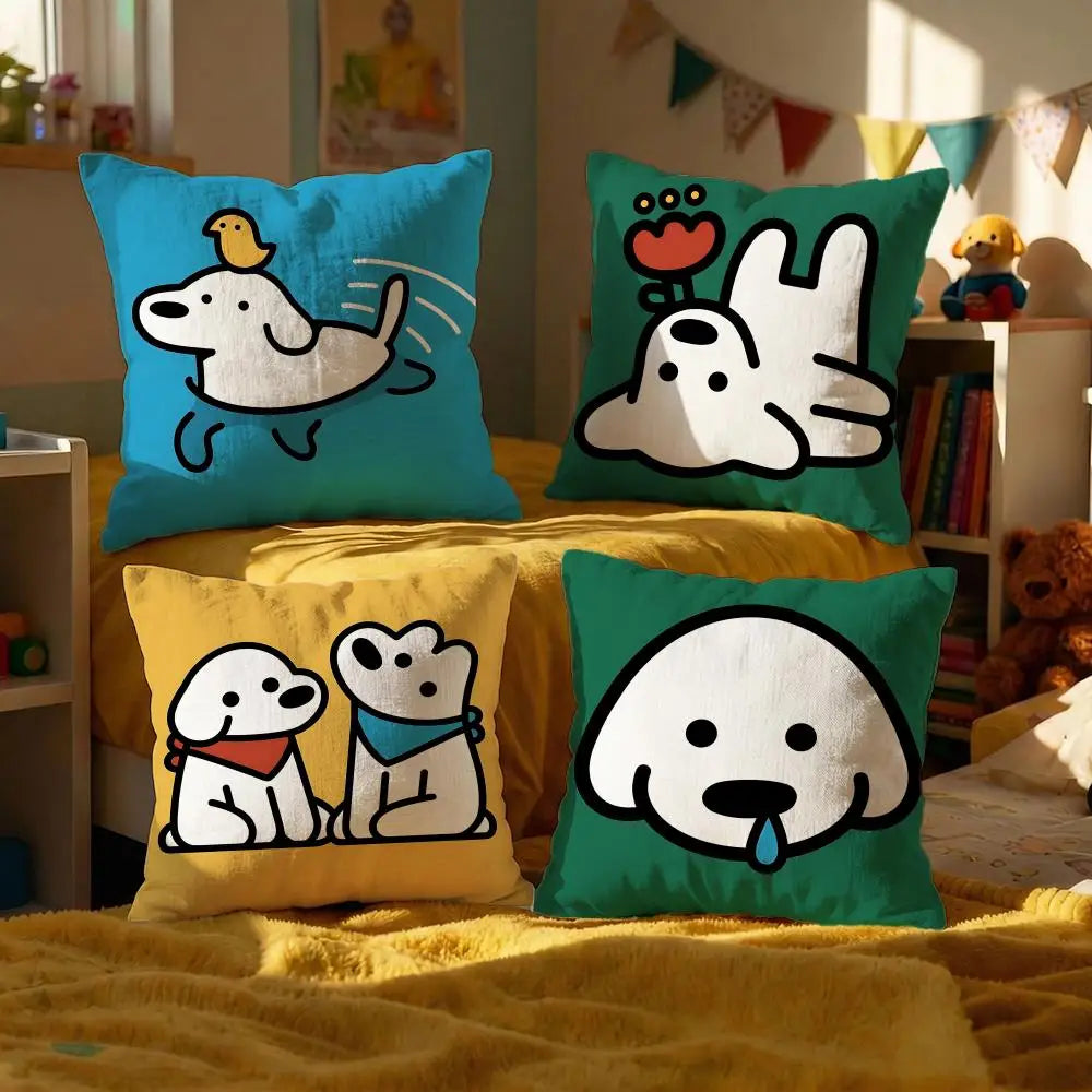 Cute Puppy Meme Cushion Cover, Double-Sided Printed Plush Pillowcase, Square Decorative Throw Pillow Cover for Sofa, Bed, Chair, Car, Office & Living Room Decor