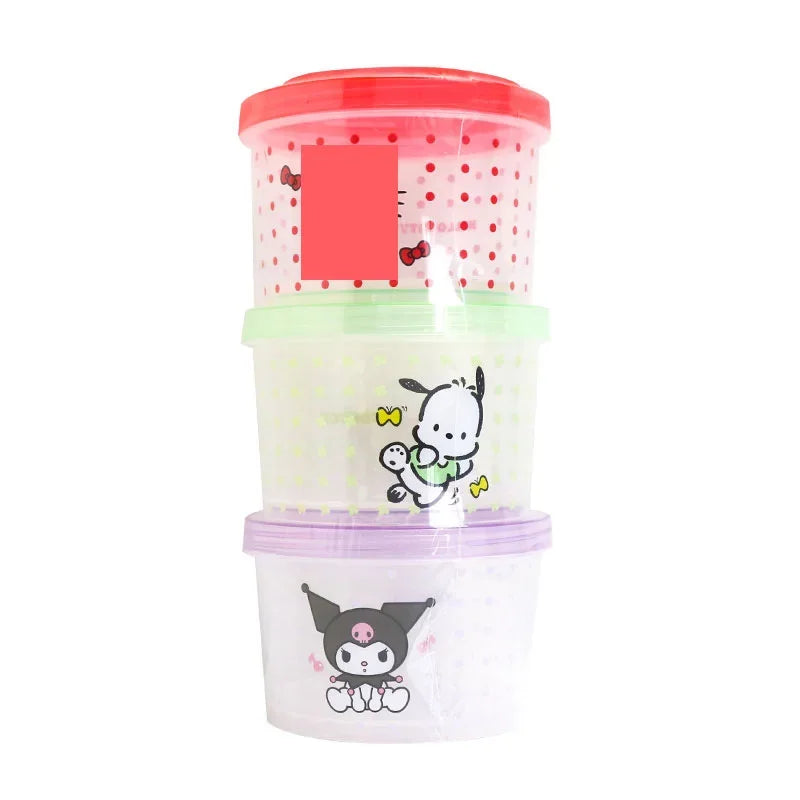 Cute Kitty Stackable Food Container 3 Piece Set Round Bento Box with Lid for Lunch Meal Prep Kitchen Storage Gift