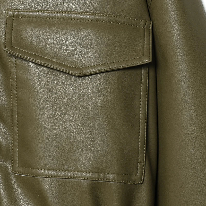 Women's Jacket Faux Leather Jacket Green Women's Demi-Season Jacket