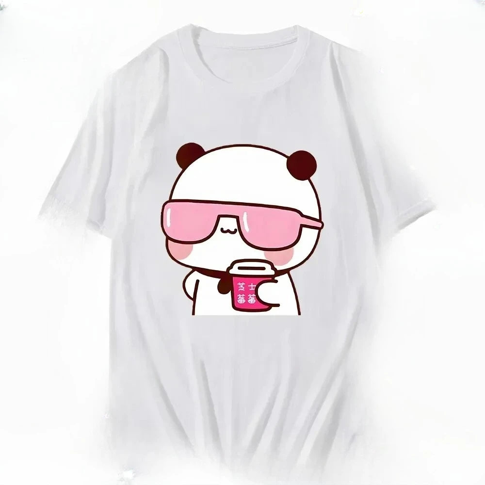Couple Tee  Is Watching Movies and Milk Tea with Women T-shirt Cartoon Cute Graphic Tees for Ladies   Unisex Tops