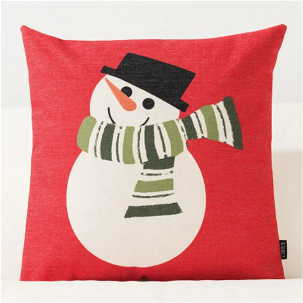 Christmas Pillow Cover 45×45cm & 30×50cm, Merry Christmas Snowman Snowflake Deer Cushion Cover, Beige Cartoon Holiday Decor for Sofa, Bed, Chair & Home